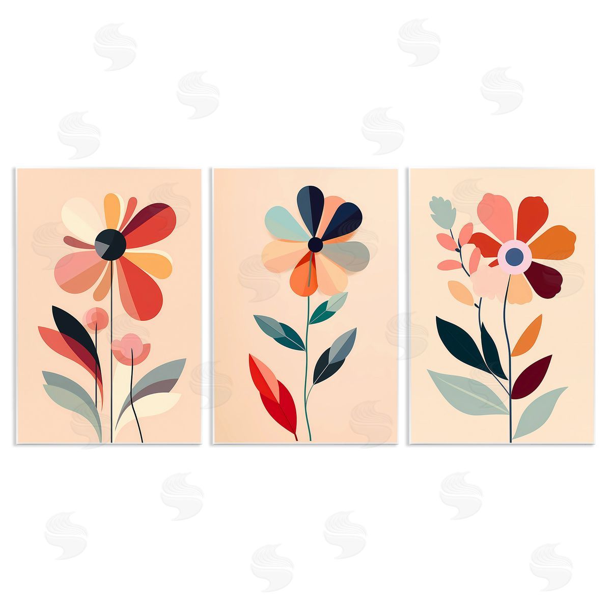 Walker Noble Funky Modern Flowers Wooden Wall Plaque Art Print