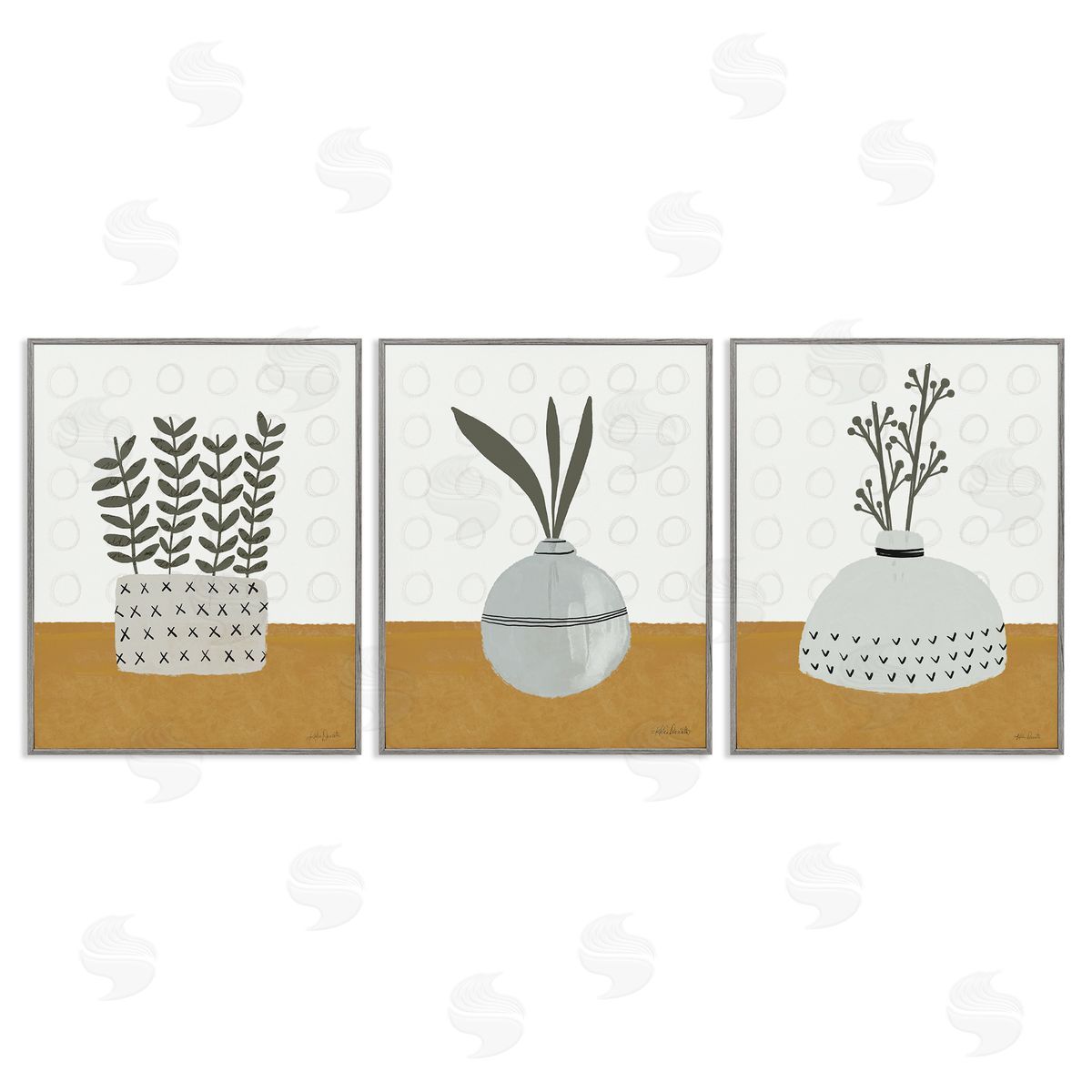 Katie Doucette Contemporary Plant Vases Gray Framed Giclee Wall Art Print