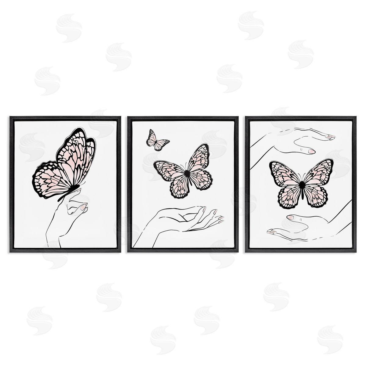 Martina Pavlova Hands with Butterflies Black Floating Frame Canvas Wall Art Print