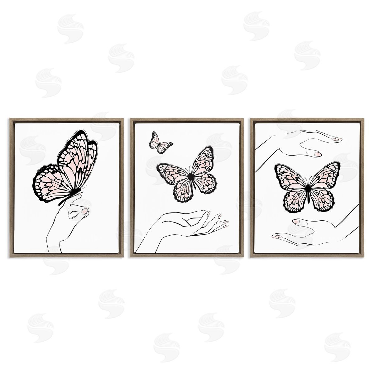 Martina Pavlova Hands with Butterflies Brown Floating Frame Canvas Wall Art Print