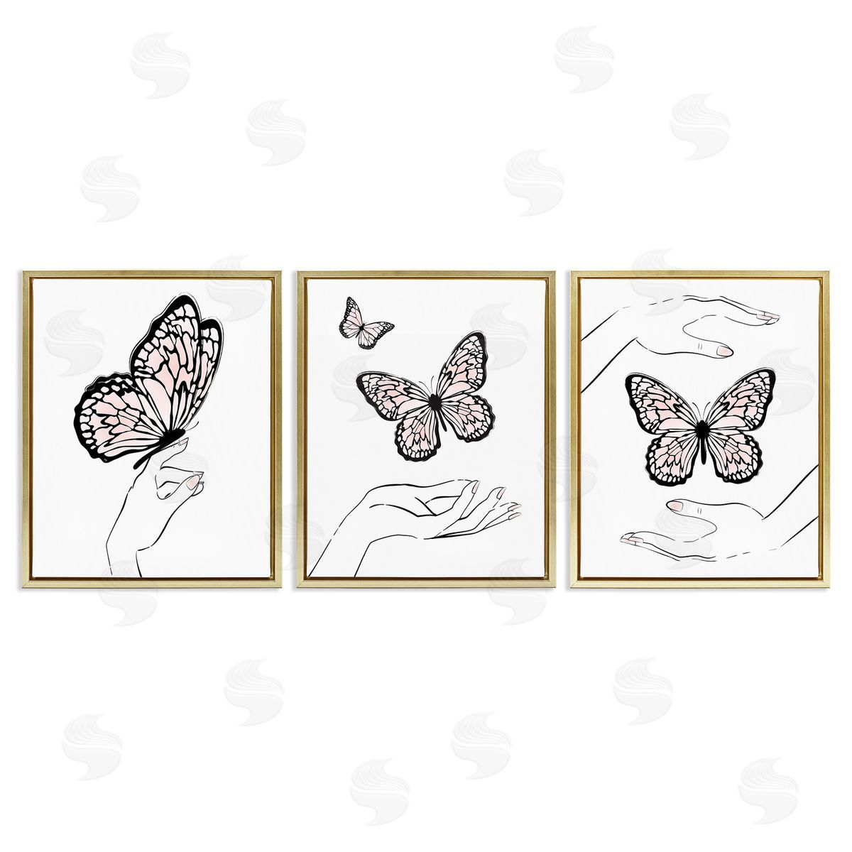 Martina Pavlova Hands with Butterflies Gold Floating Frame Canvas Wall Art Print