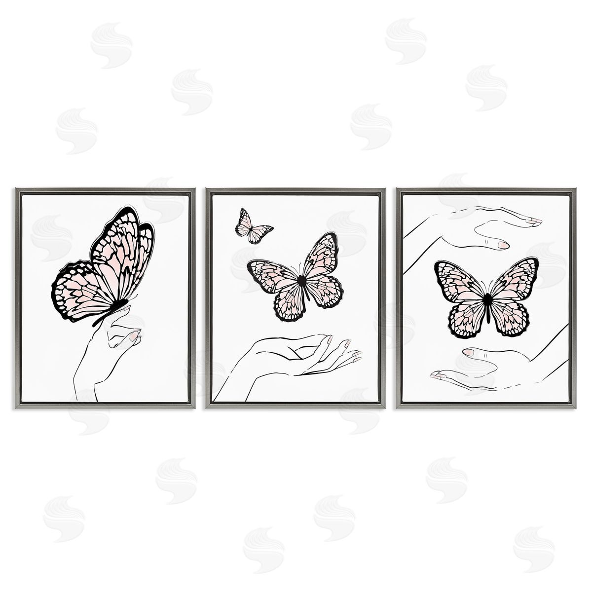 Martina Pavlova Hands with Butterflies Gray Floating Frame Canvas Wall Art Print