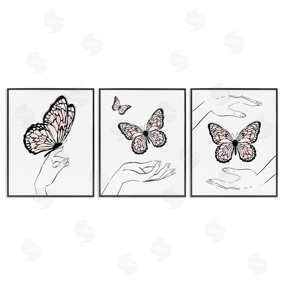 Martina Pavlova Hands with Butterflies Black Framed Giclee Wall Art Print