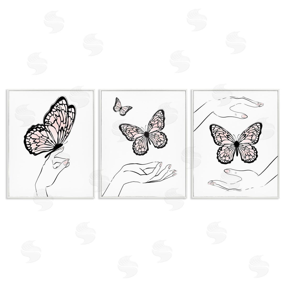 Martina Pavlova Hands with Butterflies White Framed Giclee Wall Art Print