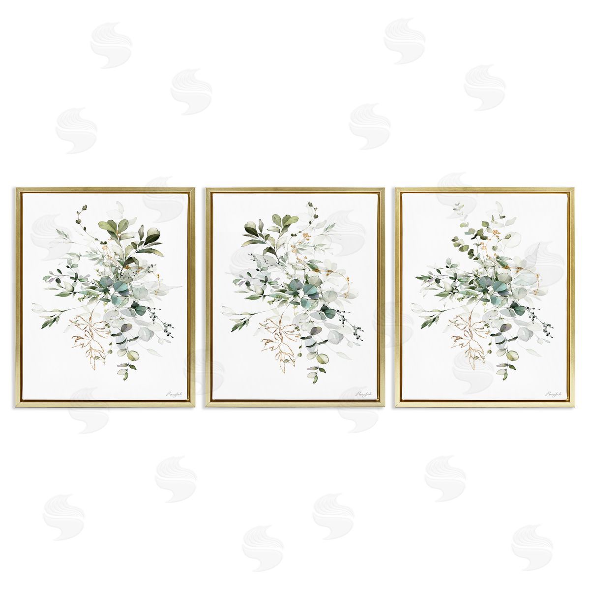 Roozbeh Herbal Botanicals Pattern Gold Floating Frame Canvas Wall Art Print