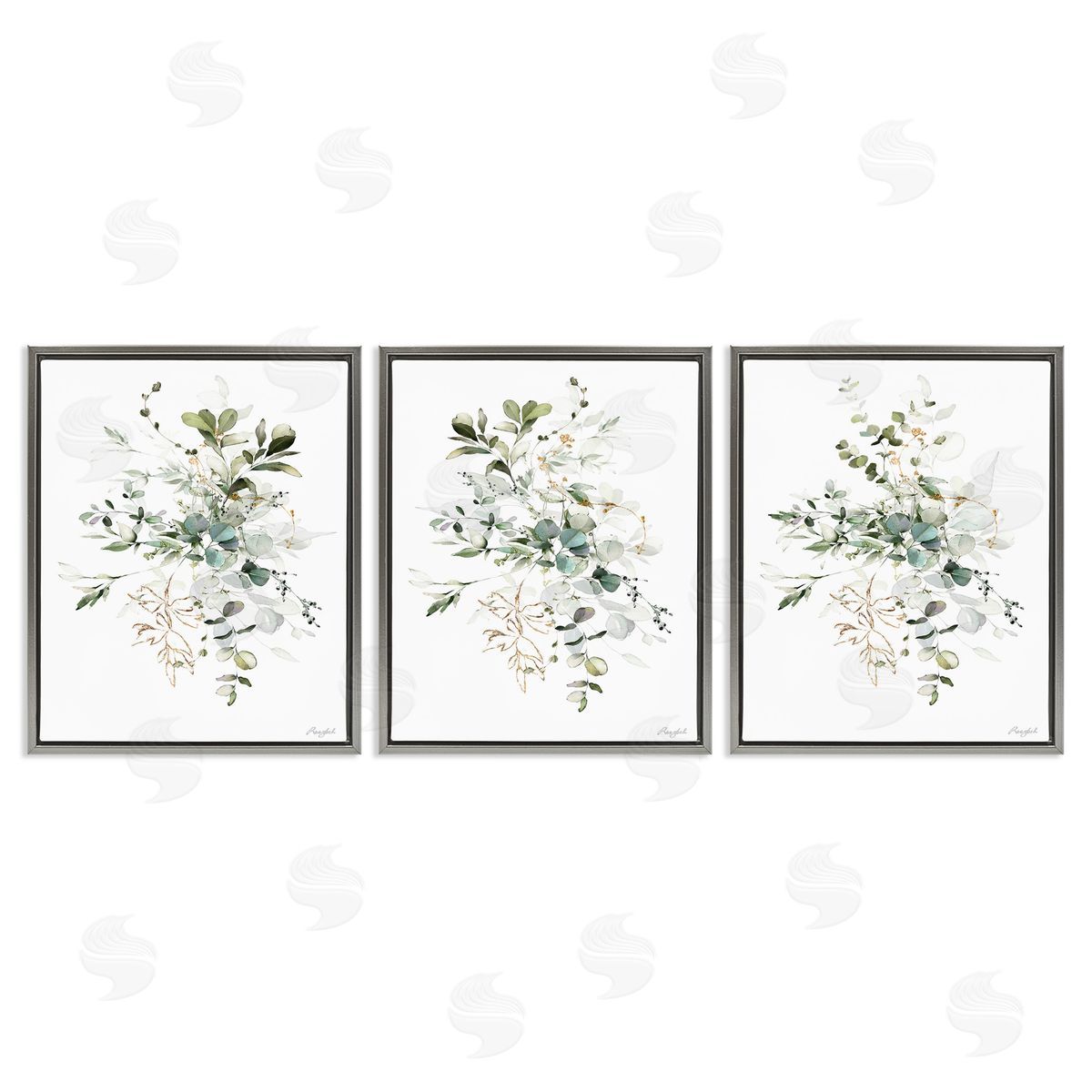 Roozbeh Herbal Botanicals Pattern Gray Floating Frame Canvas Wall Art Print