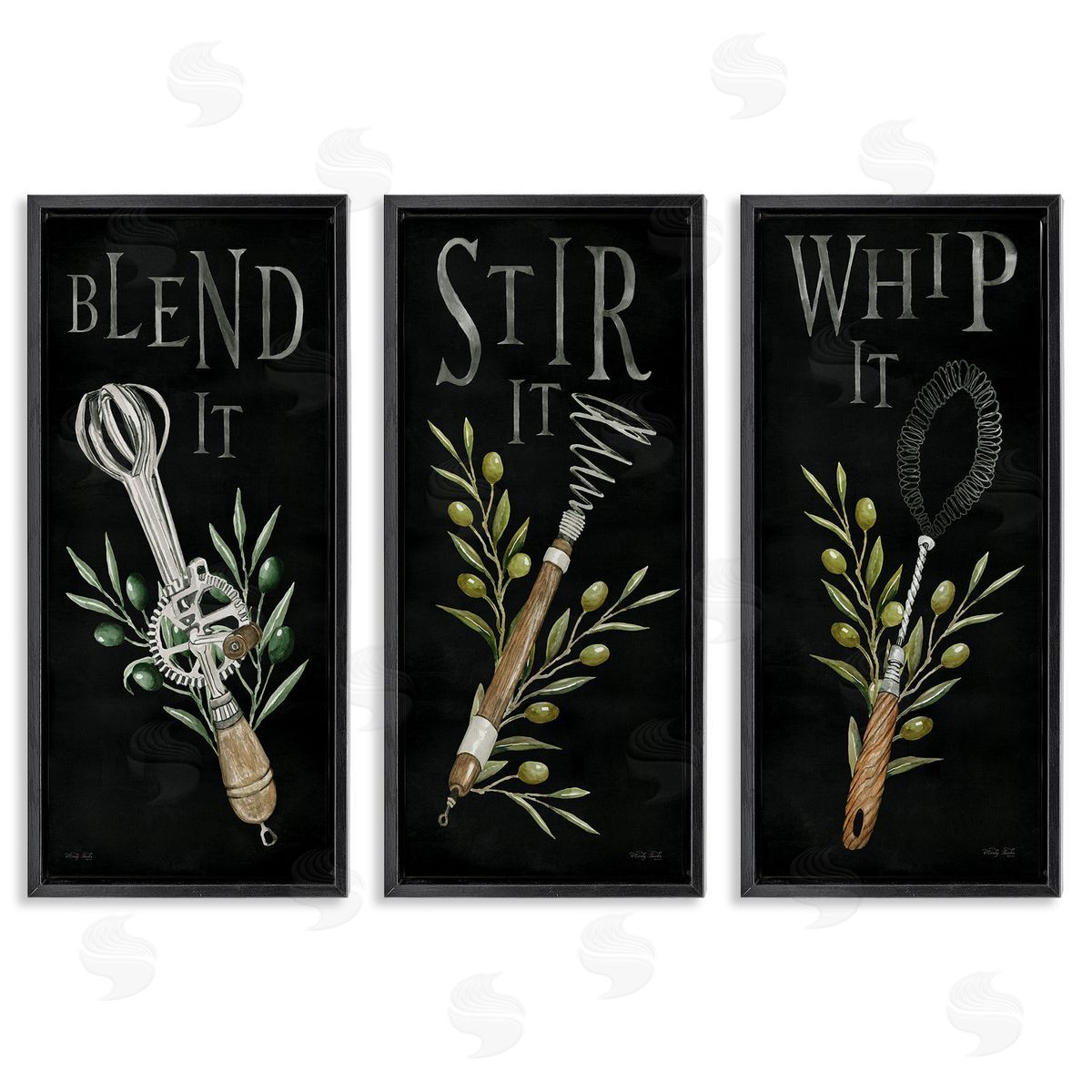 Cindy Jacobs Kitchen Utensils & Phrases Black Floating Frame Canvas Wall Art Print