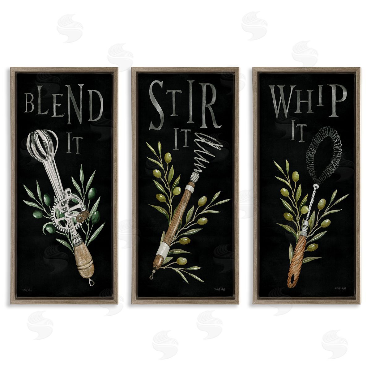 Cindy Jacobs Kitchen Utensils & Phrases Brown Floating Frame Canvas Wall Art Print