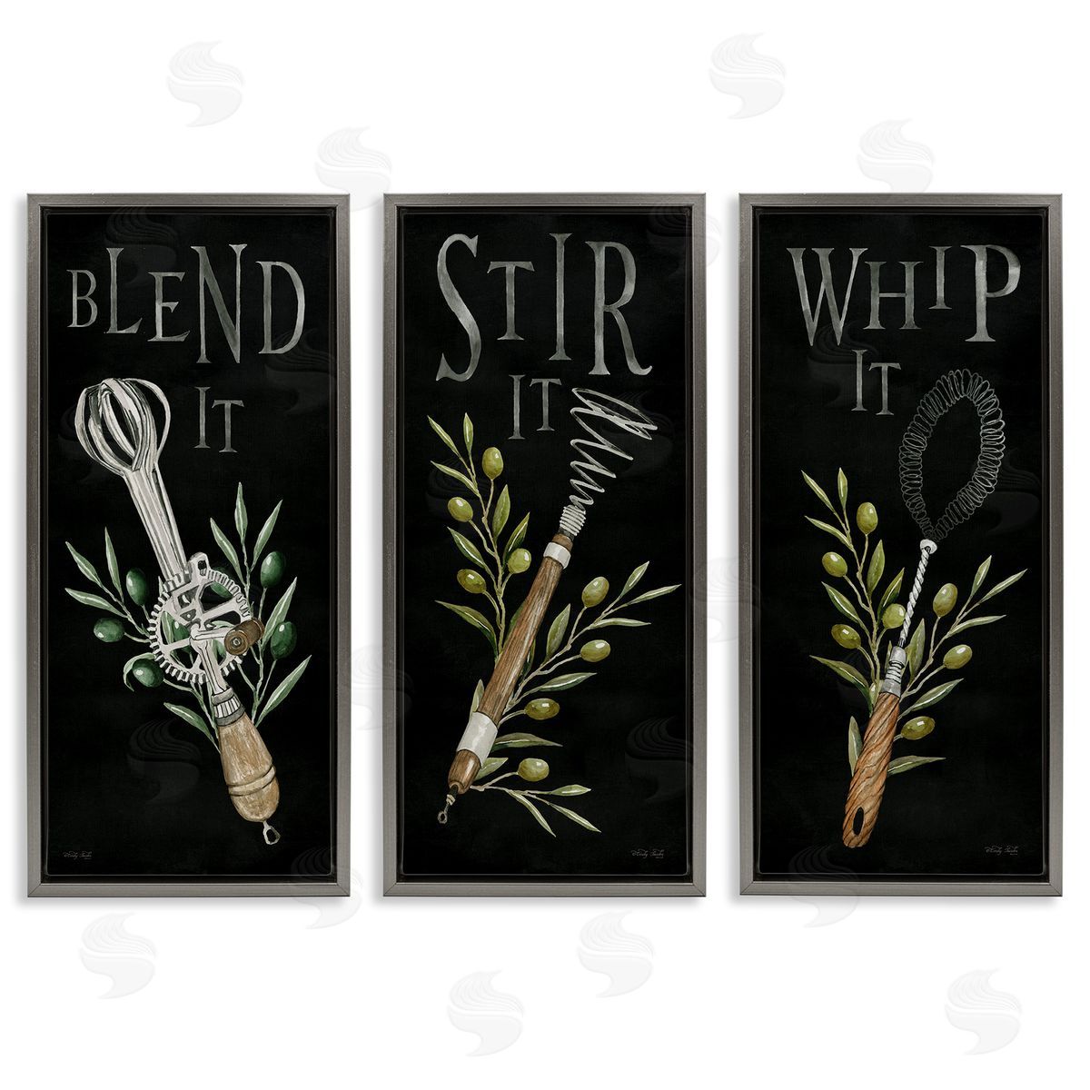 Cindy Jacobs Kitchen Utensils & Phrases Gray Floating Frame Canvas Wall Art Print
