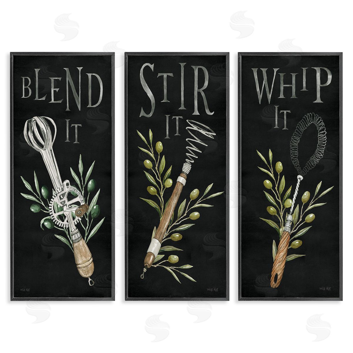 Cindy Jacobs Kitchen Utensils & Phrases Black Framed Giclee Wall Art Print