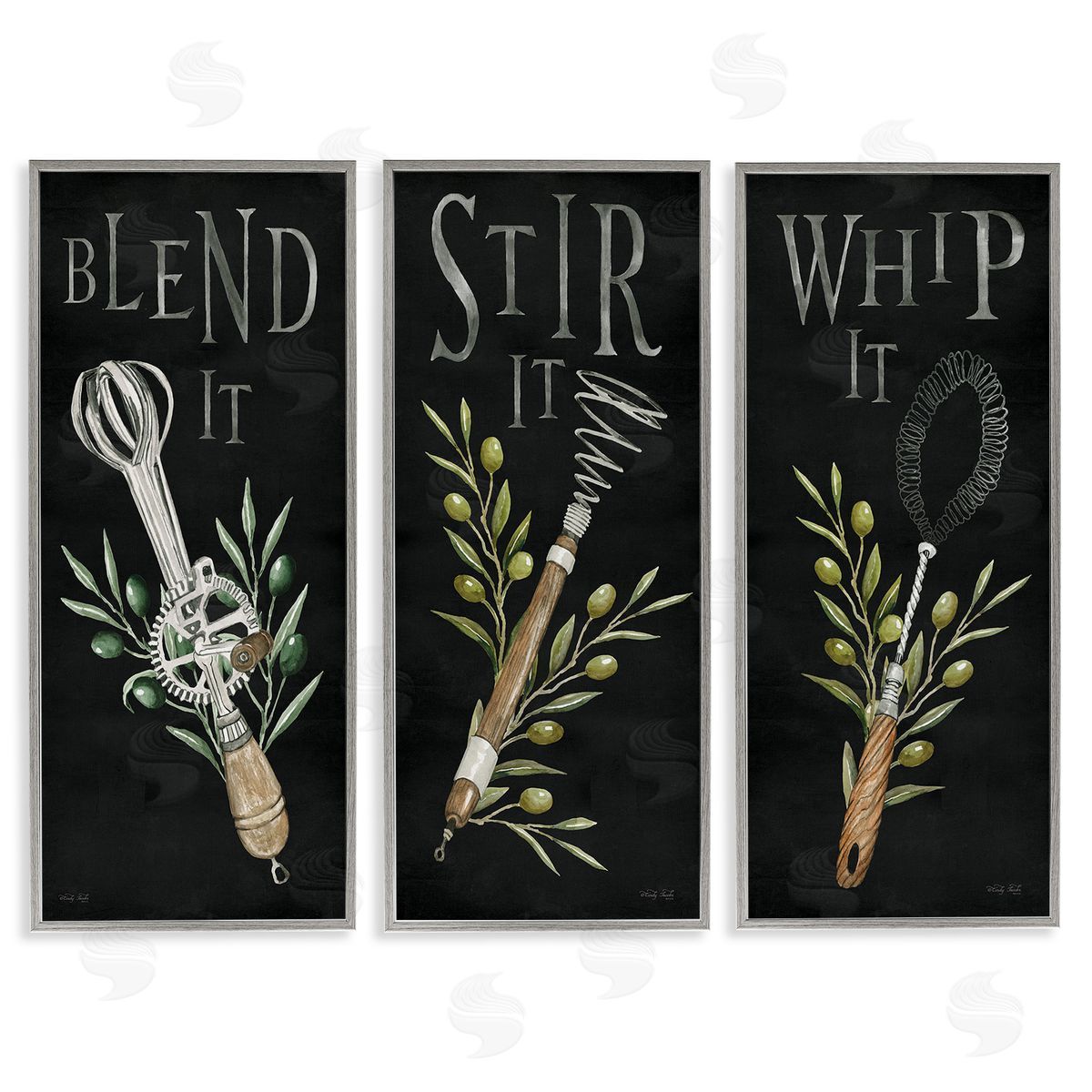 Cindy Jacobs Kitchen Utensils & Phrases Gray Framed Giclee Wall Art Print