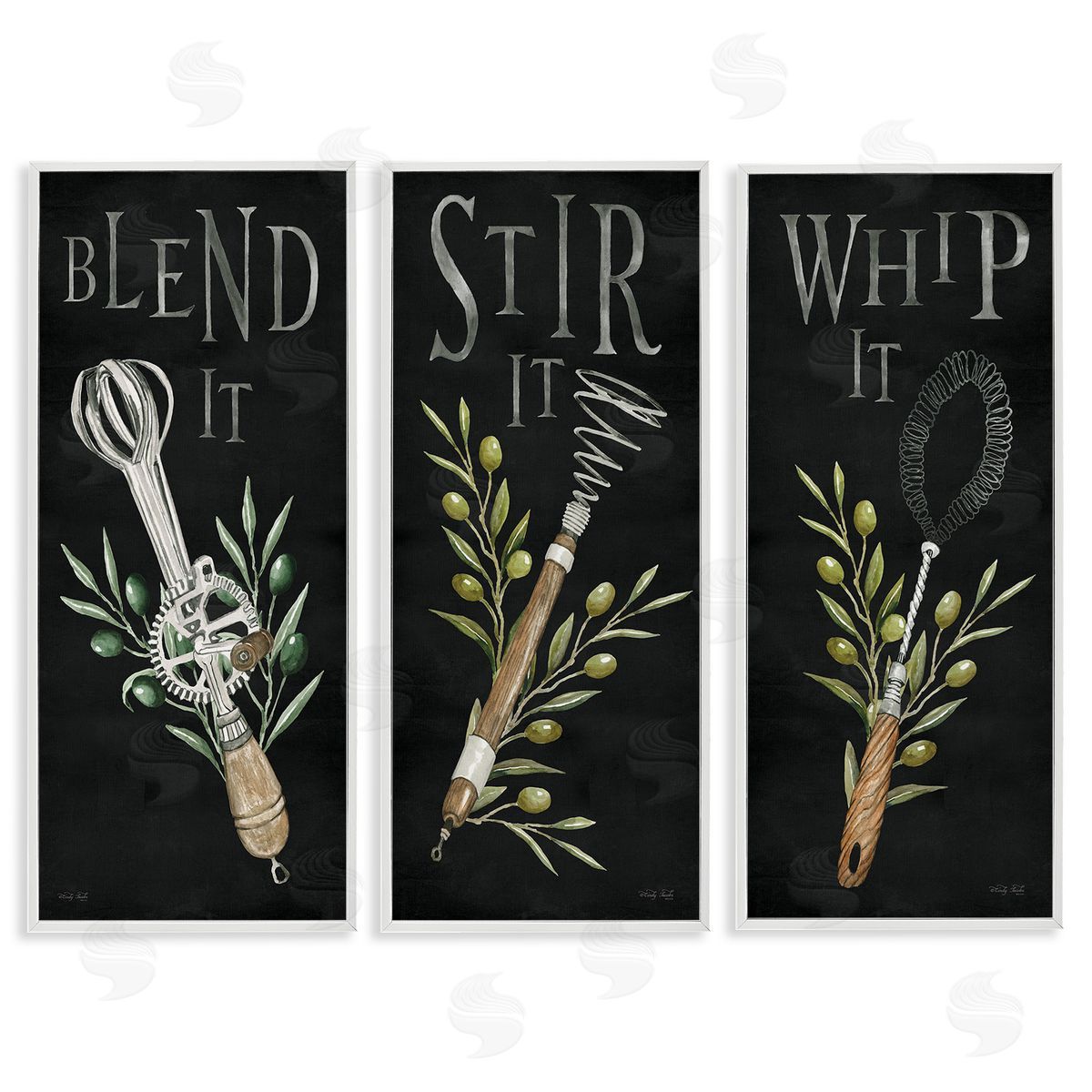 Cindy Jacobs Kitchen Utensils & Phrases White Framed Giclee Wall Art Print
