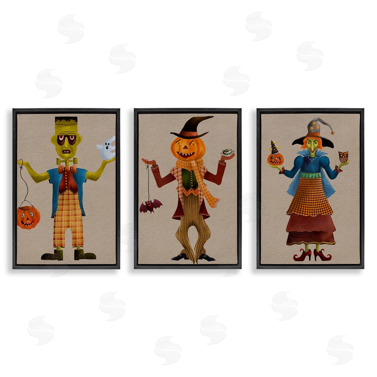 Fun Halloween Friends Black Floating Frame Canvas Wall Art, Home Decor by Regina Moore