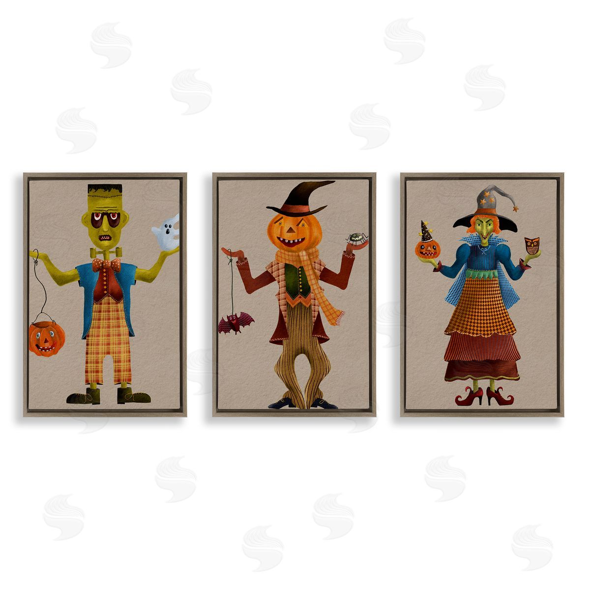 Fun Halloween Friends Brown Floating Frame Canvas Wall Art, Home Decor by Regina Moore