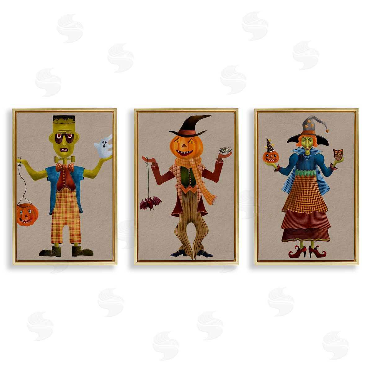 Fun Halloween Friends Gold Floating Frame Canvas Wall Art, Home Decor by Regina Moore