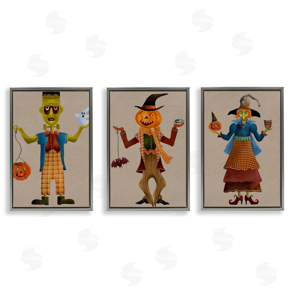 Fun Halloween Friends Grey Floating Frame Canvas Wall Art, Home Decor by Regina Moore