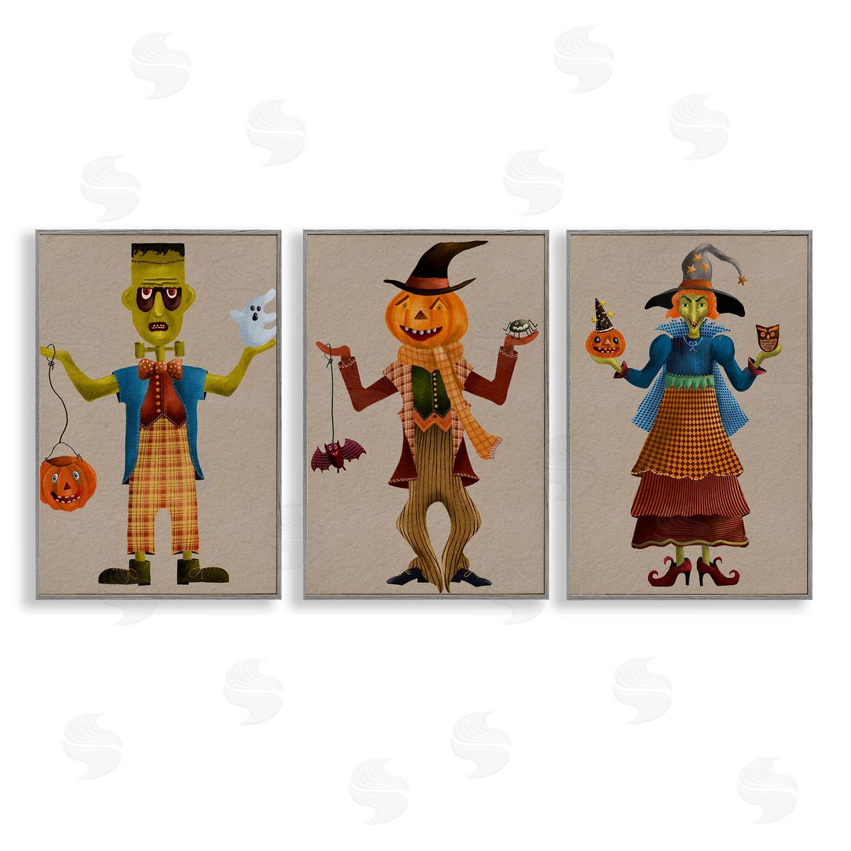 Fun Halloween Friends Grey Frame Print Wall Art, Home Decor by Regina Moore