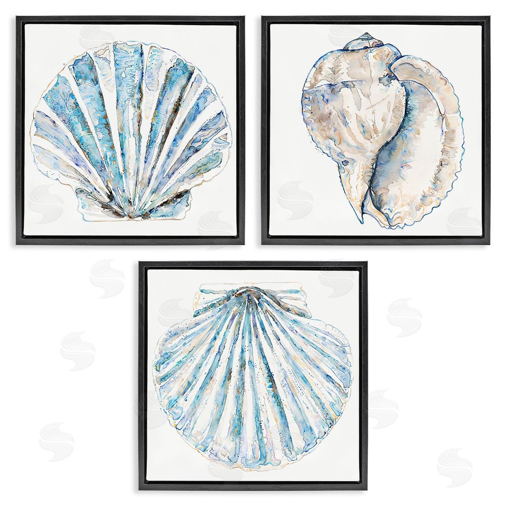 Christine Zalewski Clam & Conch Watercolors Black Floating Frame Canvas Wall Art Print