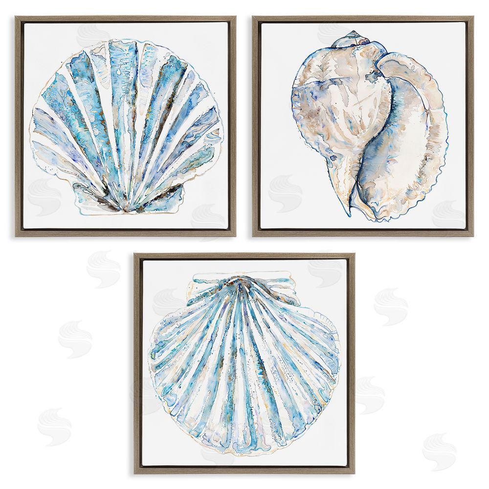 Christine Zalewski Clam & Conch Watercolors Brown Floating Frame Canvas Wall Art Print