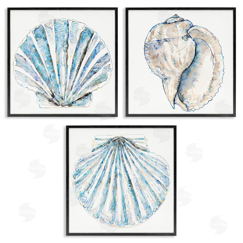 Christine Zalewski Clam & Conch Watercolors Black Framed Giclee Wall Art Print