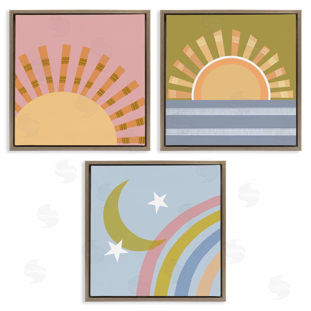 Tina Finn Rising Sun & Moon Brown Floating Frame Canvas Wall Art Print