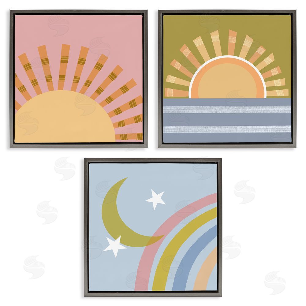 Tina Finn Rising Sun & Moon Gray Floating Frame Canvas Wall Art Print