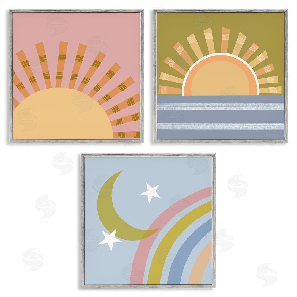 Tina Finn Rising Sun & Moon Gray Framed Giclee Wall Art Print