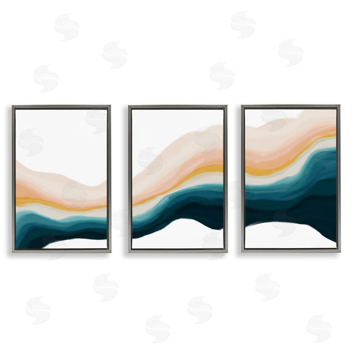 Fluid Peach Swirl Grey Floating Frame Canvas Wall Art, Home Decor by JJ Design House, LLC