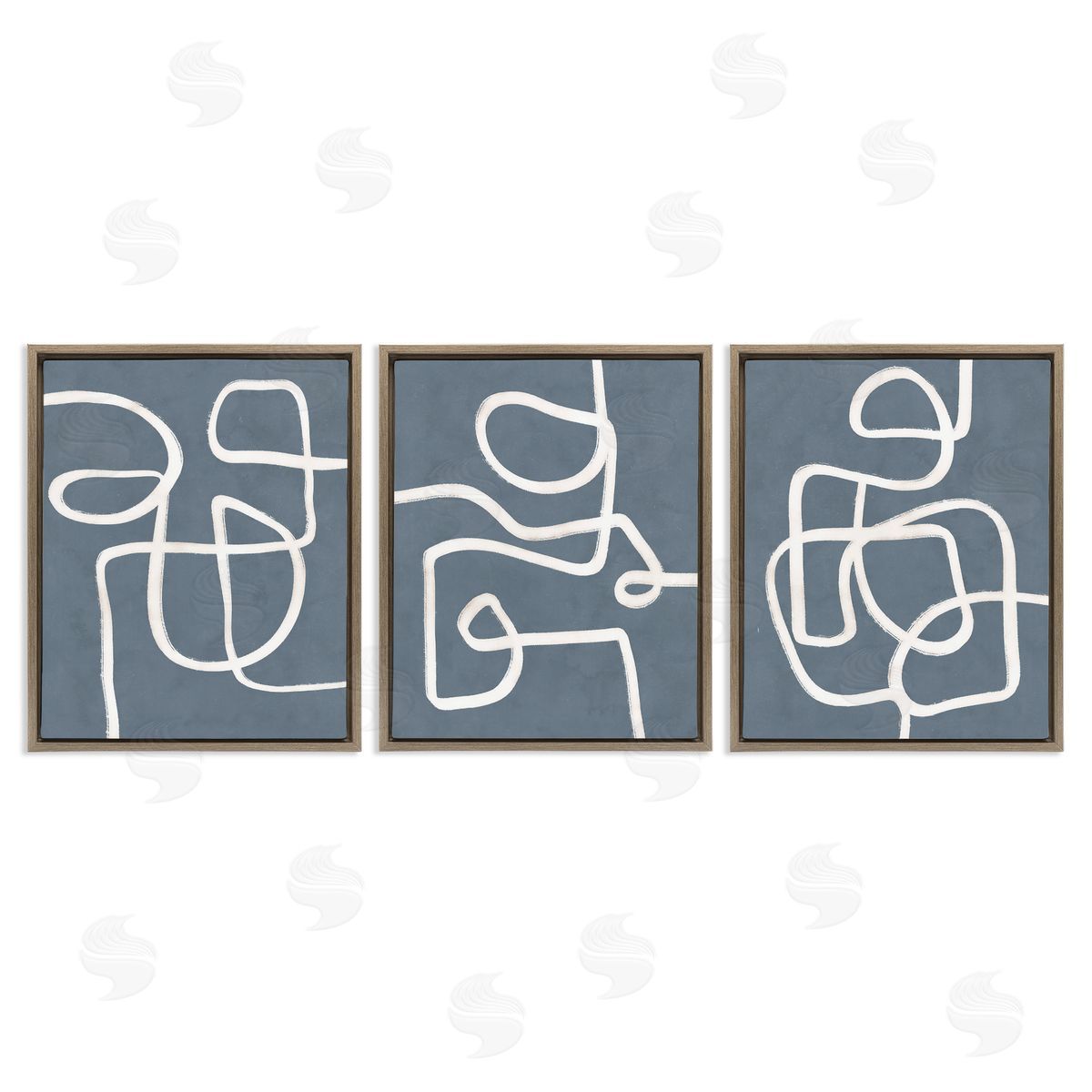 Squiggles on Grey Brown Floating Frame Canvas Wall Art, Home Decor by Nina Blue