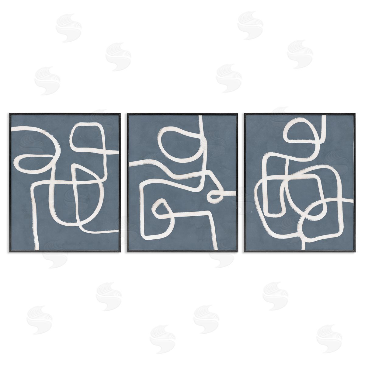 Squiggles on Grey Black Frame Print Wall Art, Home Decor by Nina Blue