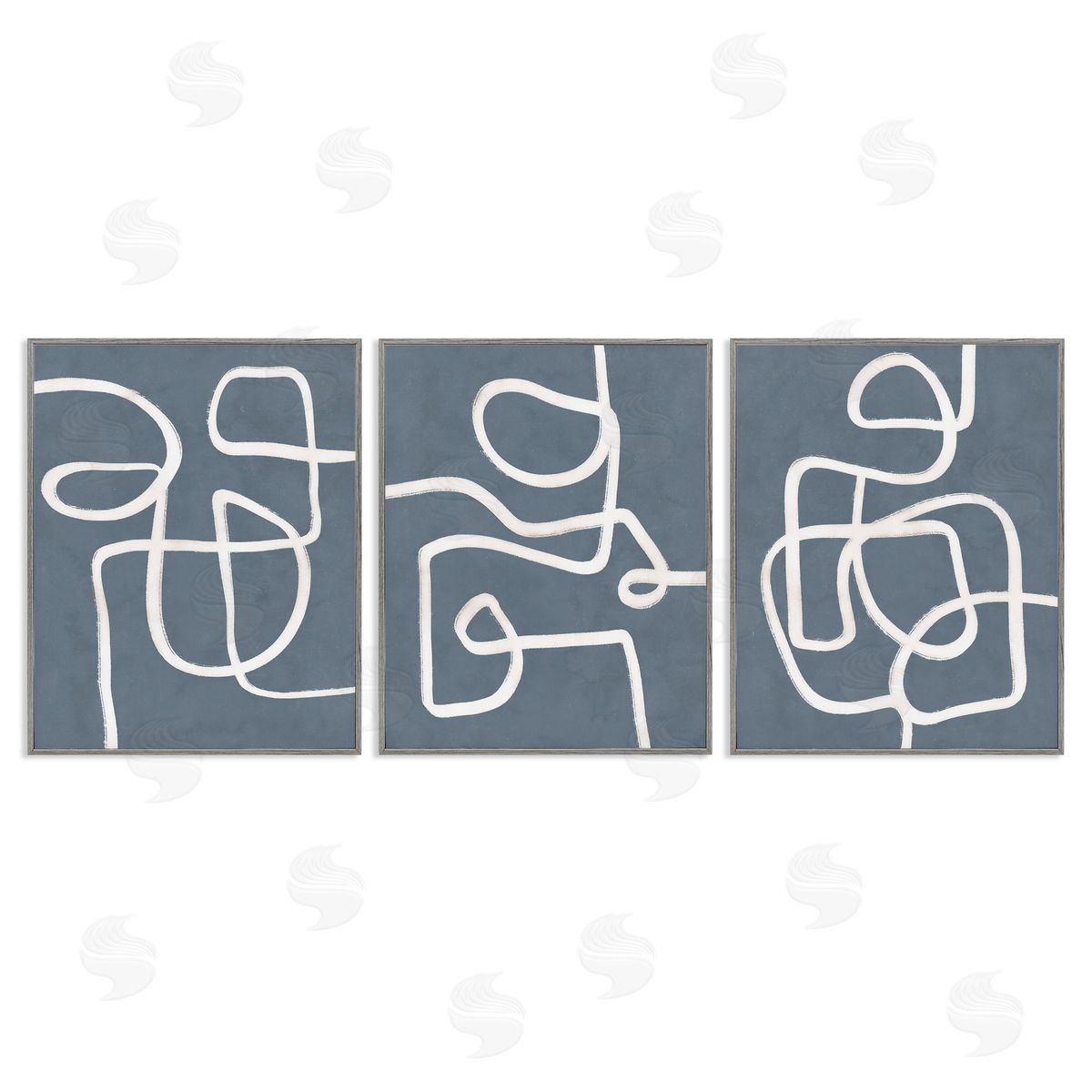 Squiggles on Grey Grey Frame Print Wall Art, Home Decor by Nina Blue