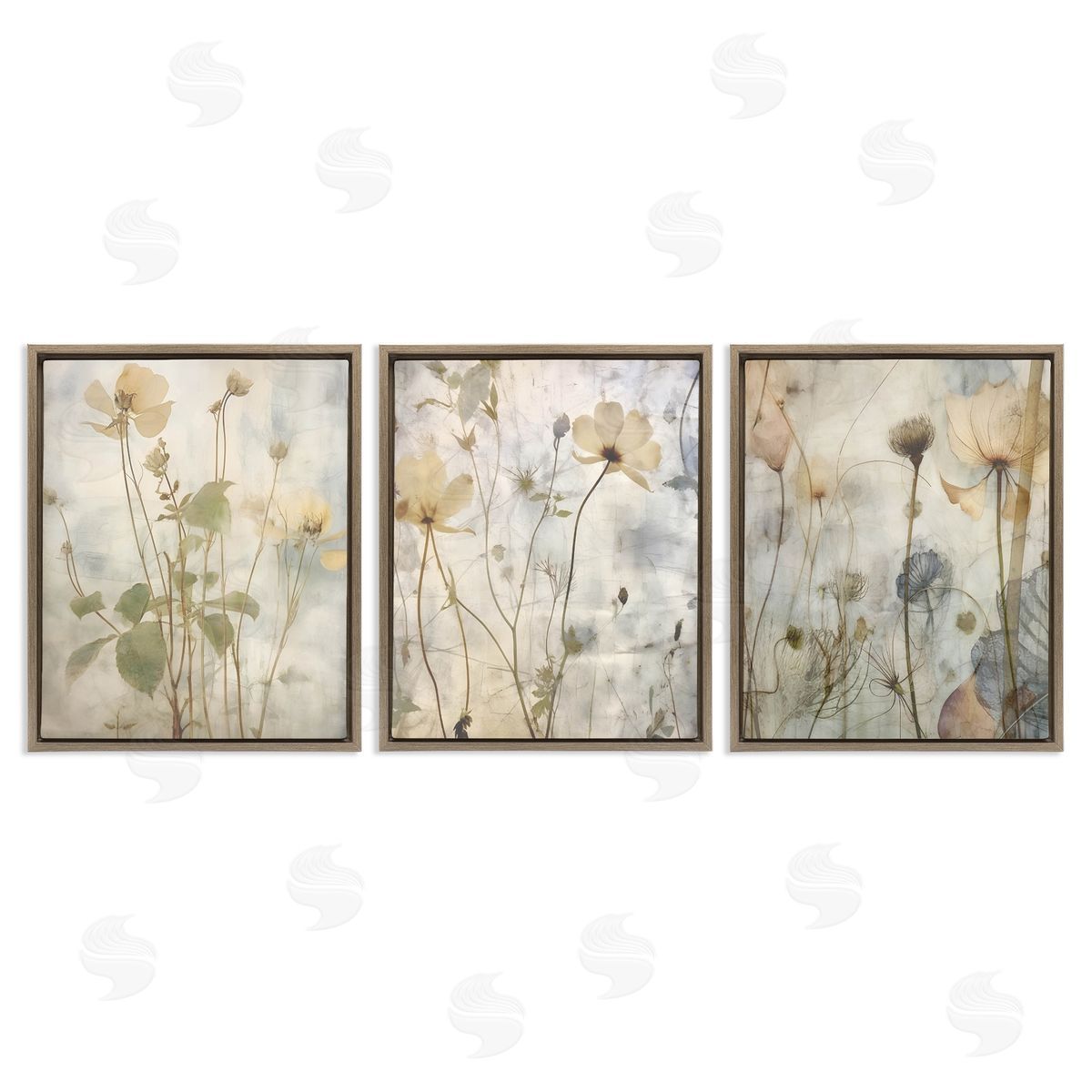 Soft Blooming Botanicals Brown Floating Frame Canvas Wall Art, Home Decor by Lettered and Lined