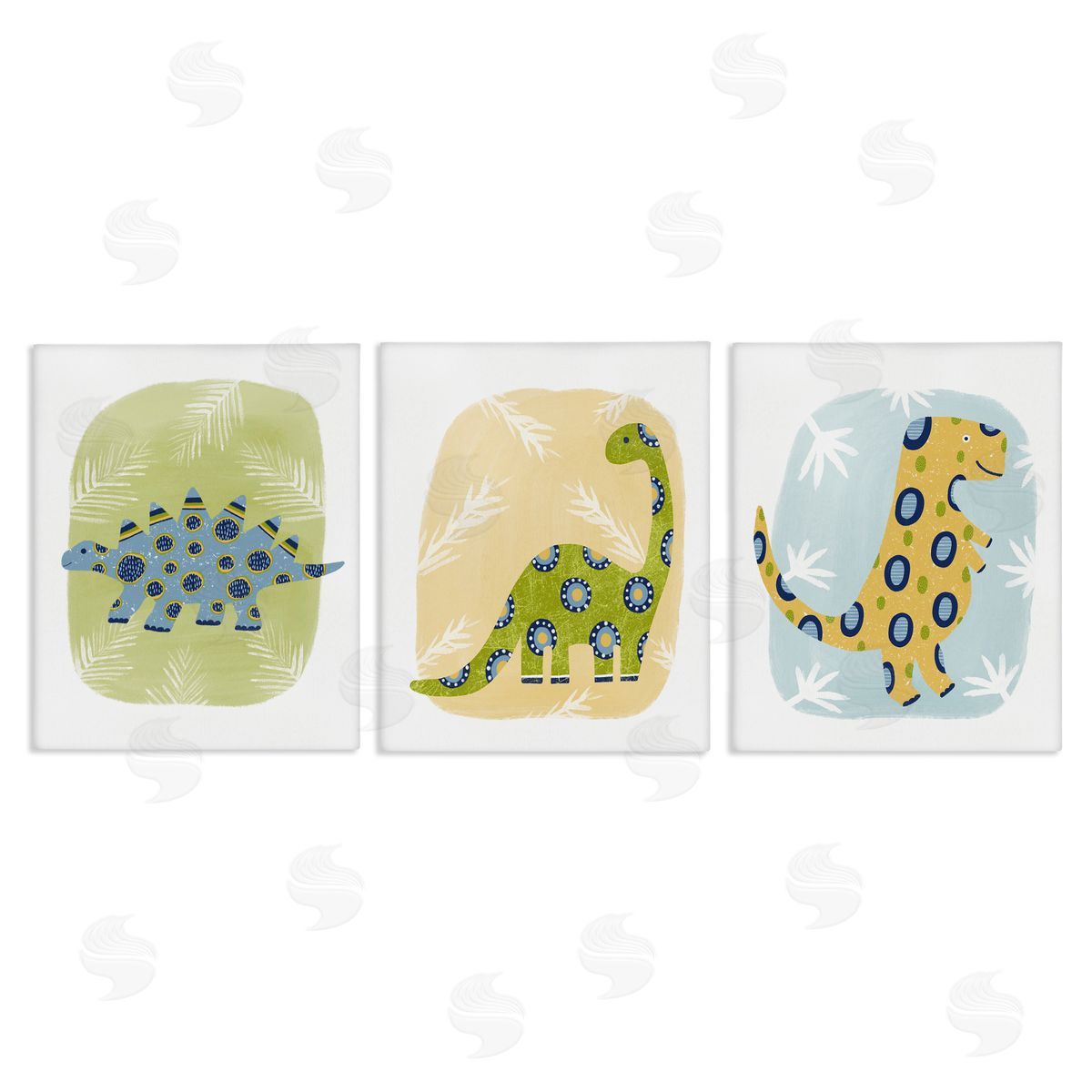 Three Patterned Dinosaurs Canvas Wall Art, Home Decor by Lisa Nohren