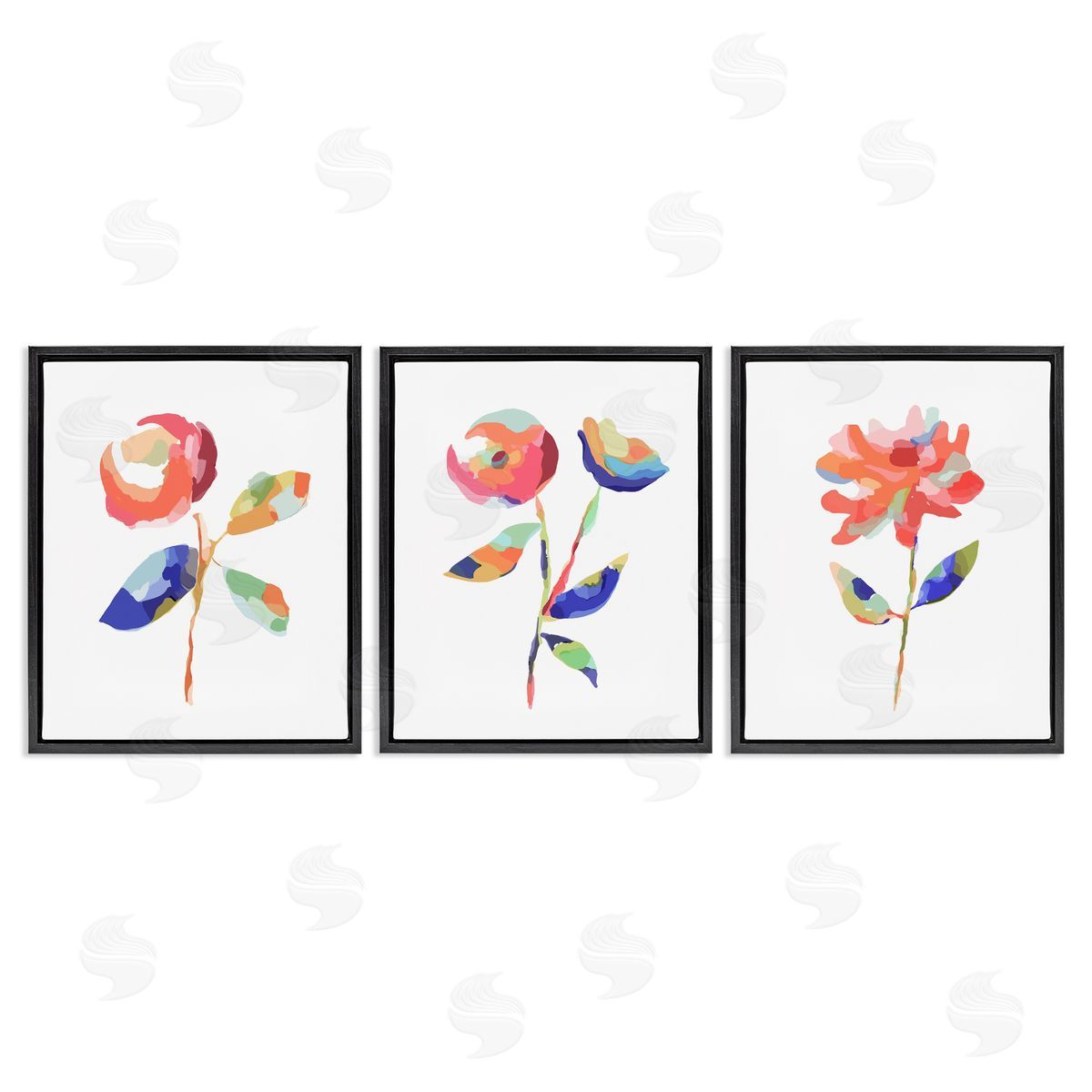 Brushed Freeflow Flower Black Floating Frame Canvas Wall Art, Home Decor by Lisa Nohren