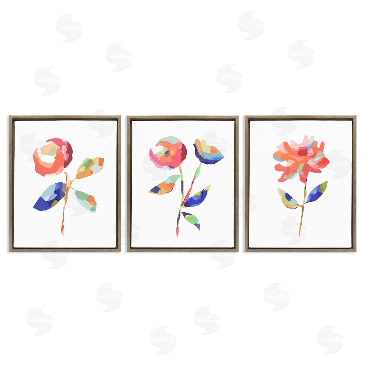 Brushed Freeflow Flower Brown Floating Frame Canvas Wall Art, Home Decor by Lisa Nohren