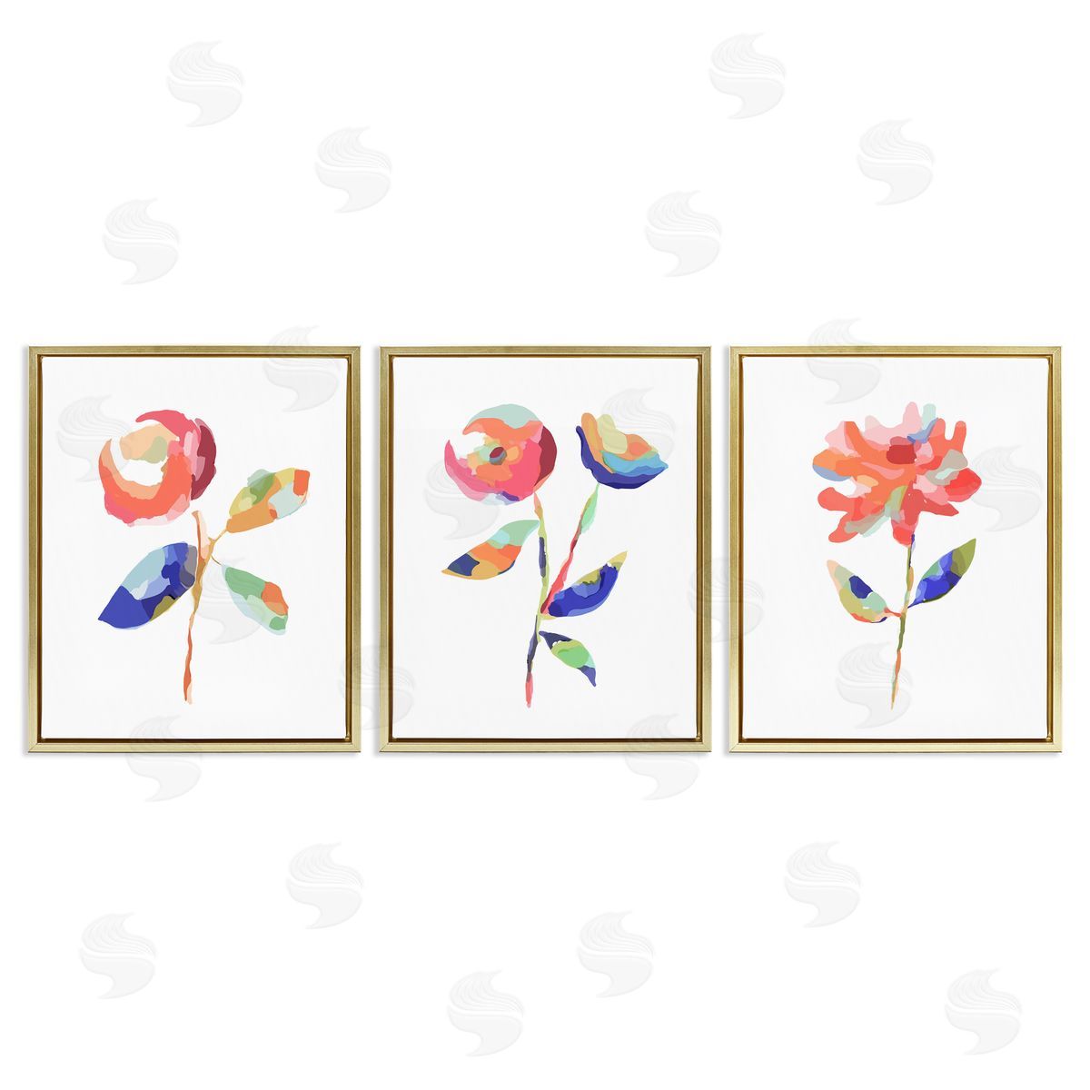 Brushed Freeflow Flower Gold Floating Frame Canvas Wall Art, Home Decor by Lisa Nohren