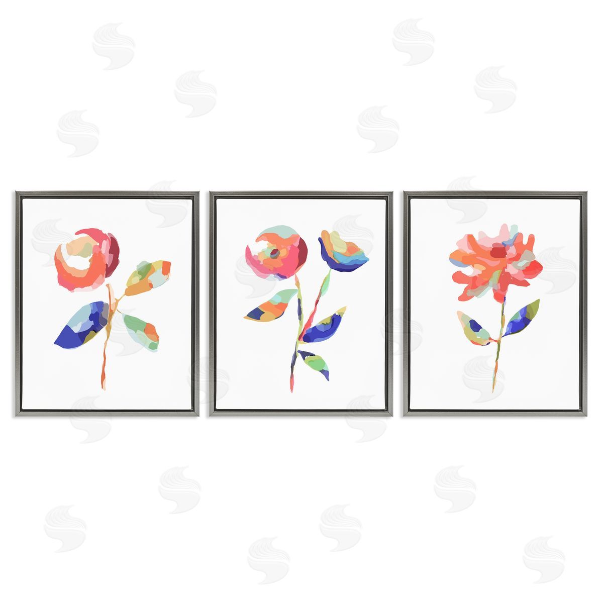 Brushed Freeflow Flower Grey Floating Frame Canvas Wall Art, Home Decor by Lisa Nohren