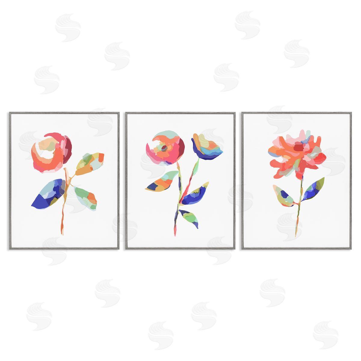 Brushed Freeflow Flower Grey Frame Print Wall Art, Home Decor by Lisa Nohren