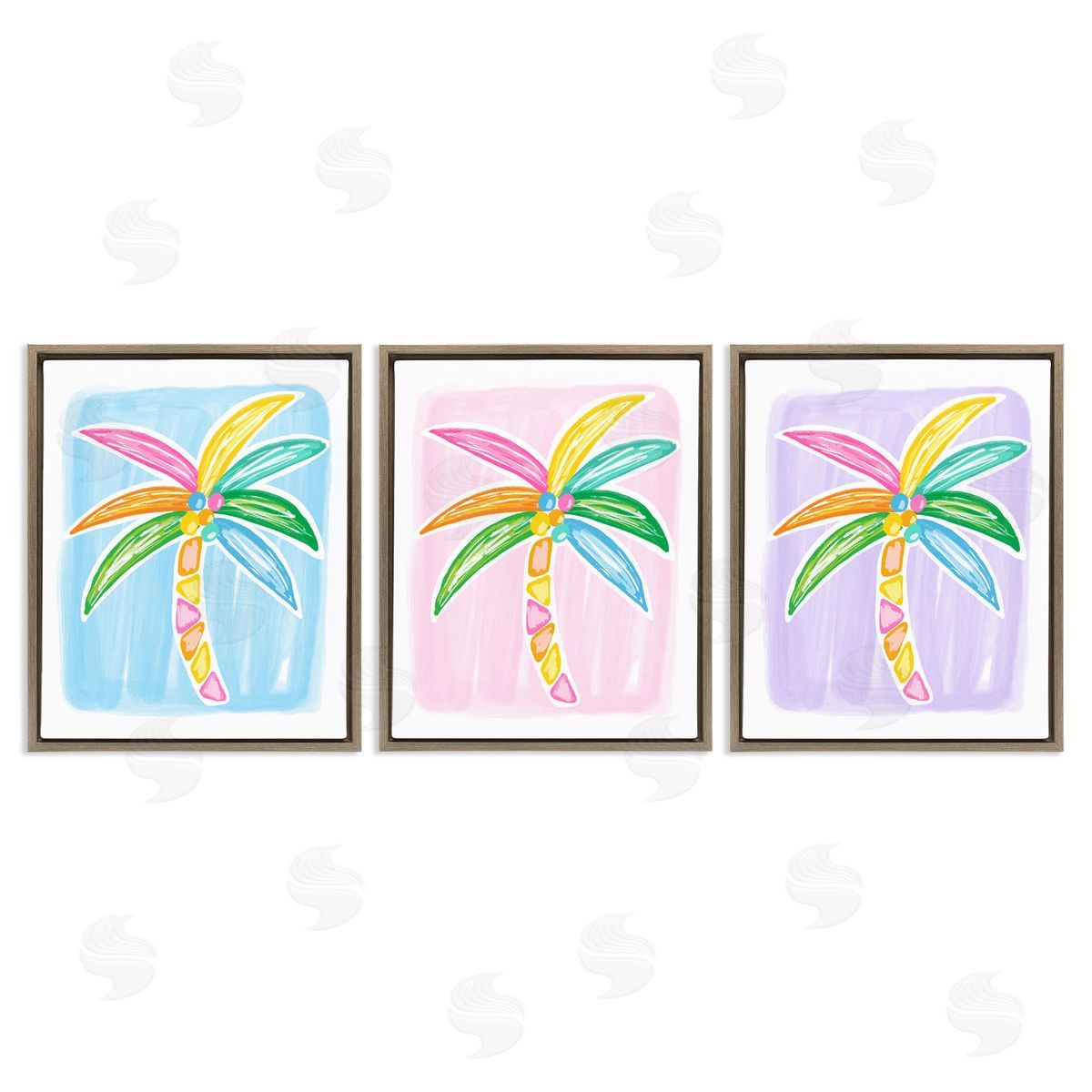 Fun Summer Palms Brown Floating Frame Canvas Wall Art, Home Decor by Lisa Nohren