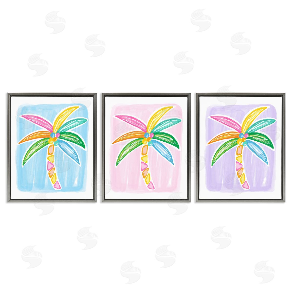 Fun Summer Palms Grey Floating Frame Canvas Wall Art, Home Decor by Lisa Nohren