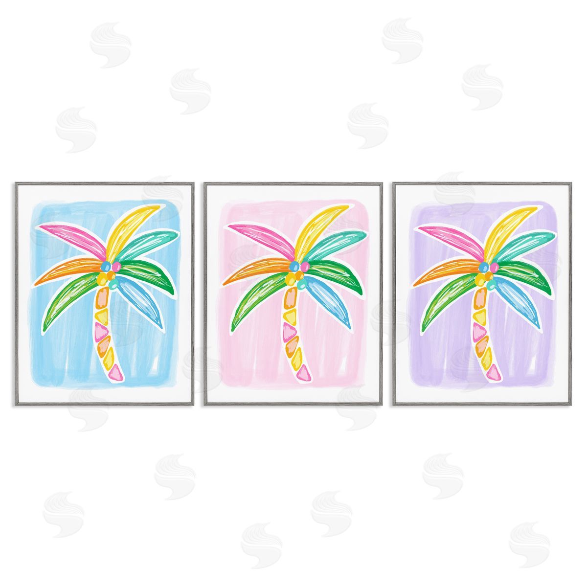 Fun Summer Palms Grey Frame Print Wall Art, Home Decor by Lisa Nohren