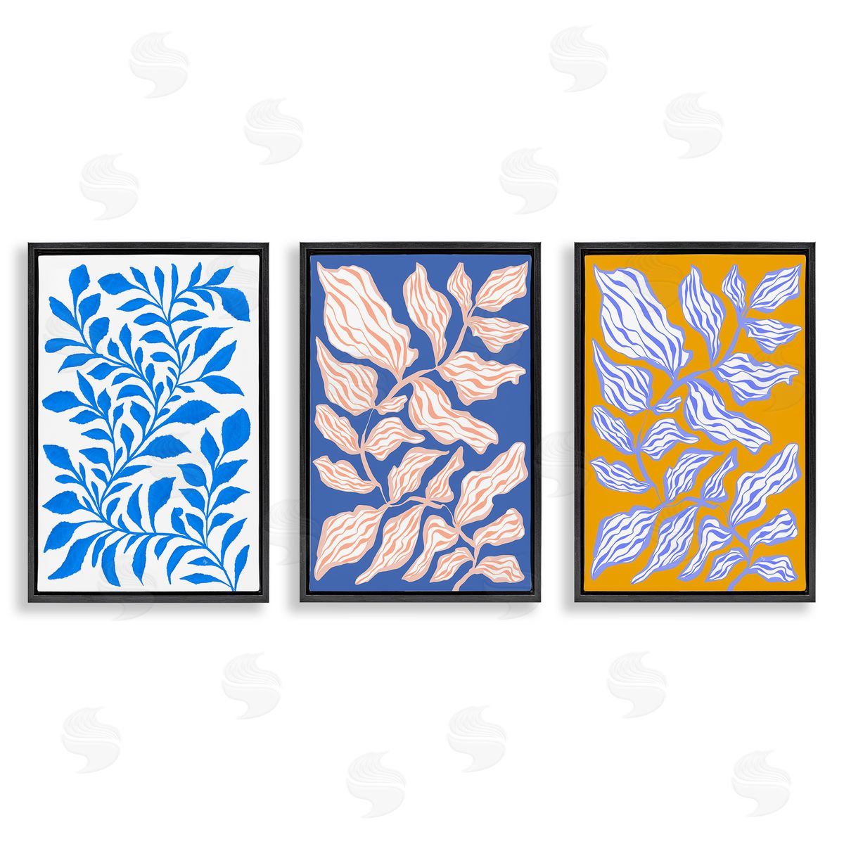 Boho Leaf Patterns Black Floating Frame Canvas Wall Art, Home Decor by Martina Pavlova