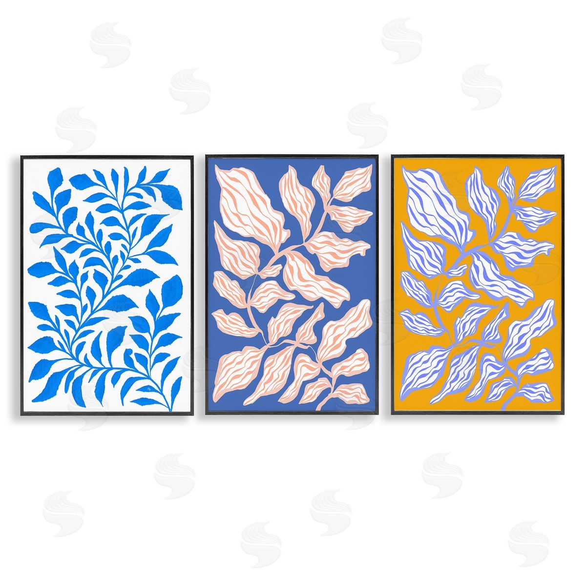 Boho Leaf Patterns Black Frame Print Wall Art, Home Decor by Martina Pavlova