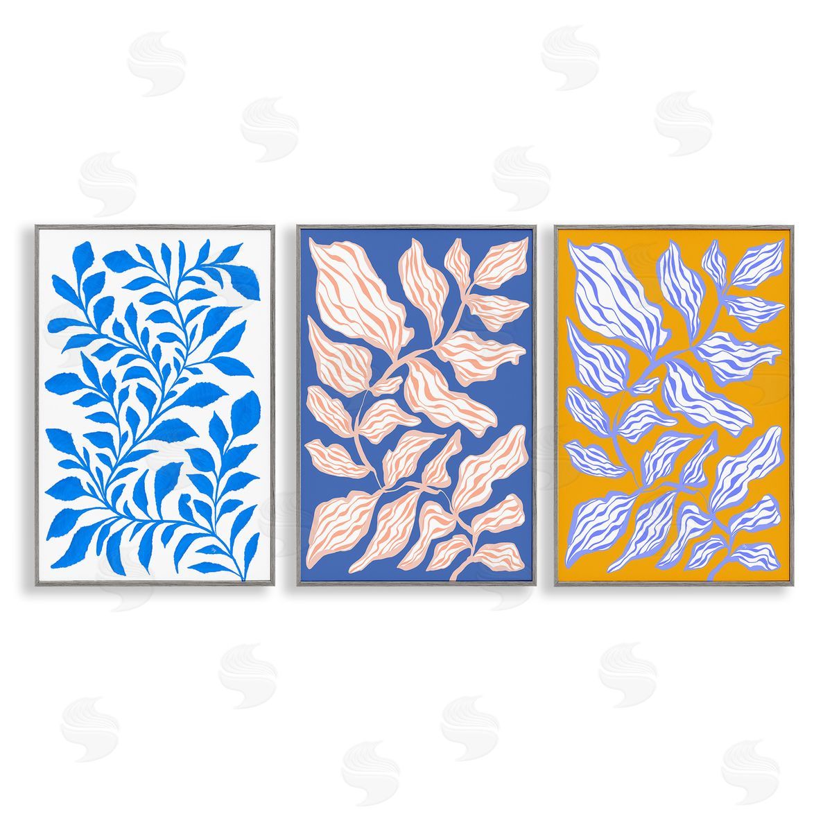 Boho Leaf Patterns Grey Frame Print Wall Art, Home Decor by Martina Pavlova