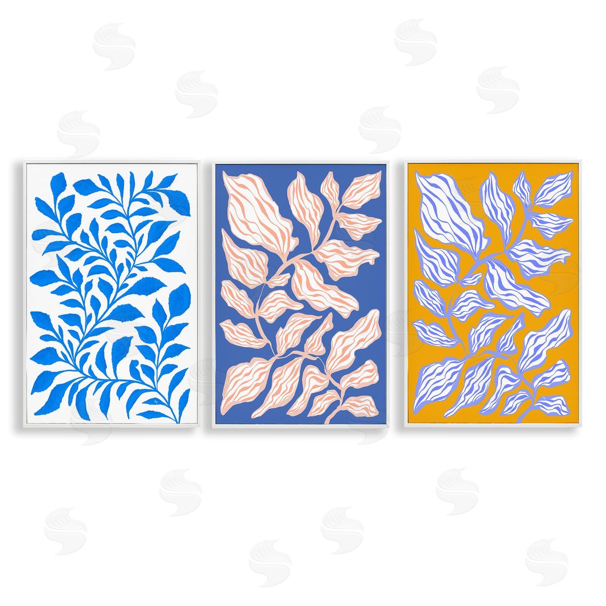 Boho Leaf Patterns White Frame Print Wall Art, Home Decor by Martina Pavlova