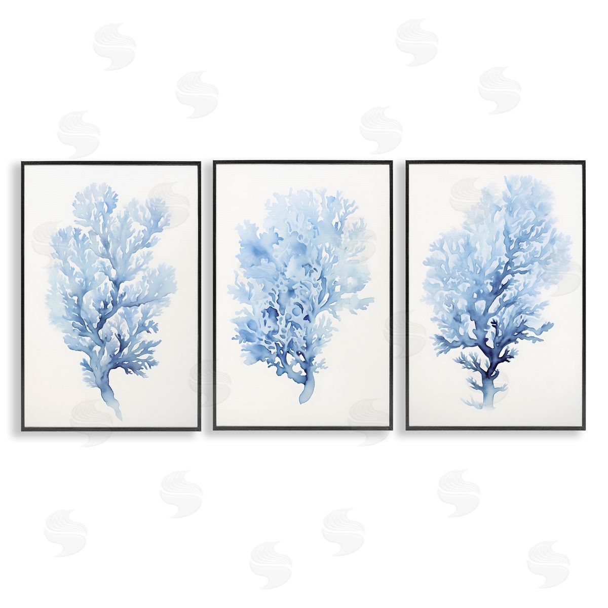 Indigo Coral Watercolors Black Frame Print Wall Art, Home Decor by Petal Prints Design