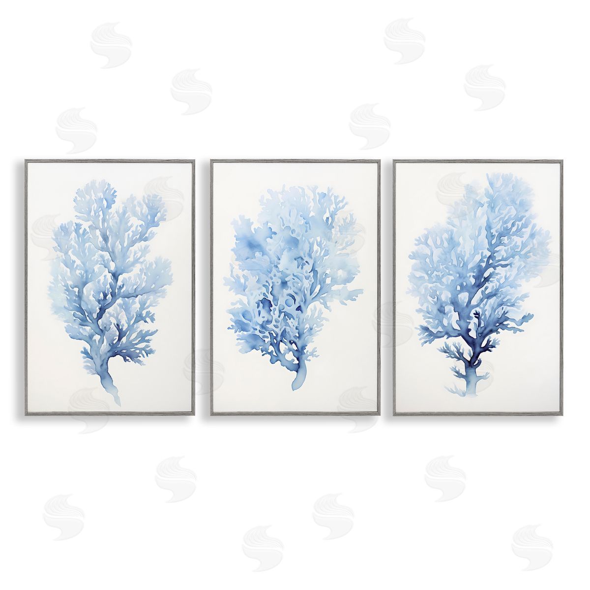 Indigo Coral Watercolors Grey Frame Print Wall Art, Home Decor by Petal Prints Design