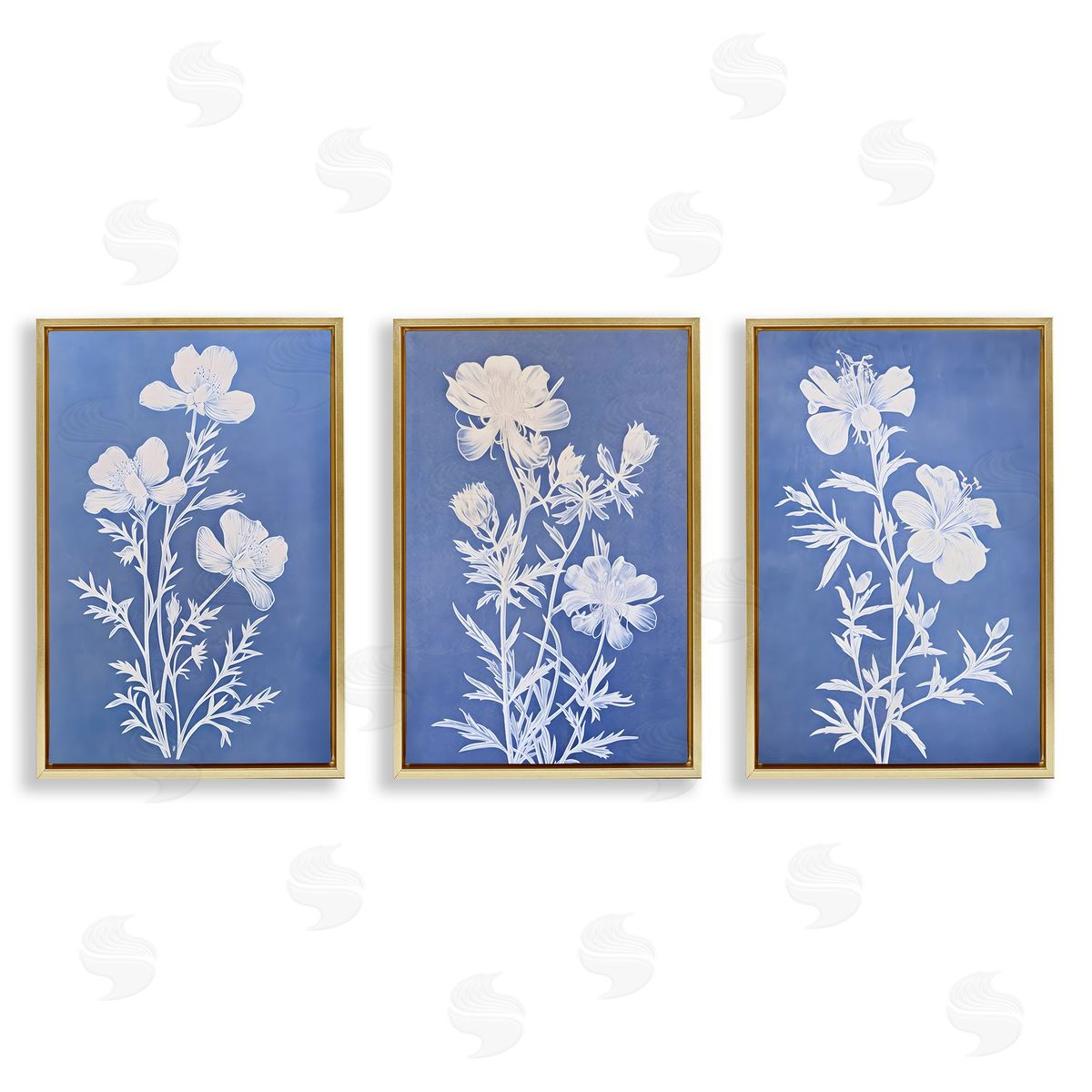 Varied Cerulean Botanicals Gold Floating Frame Canvas Wall Art, Home Decor by Petal Prints Design