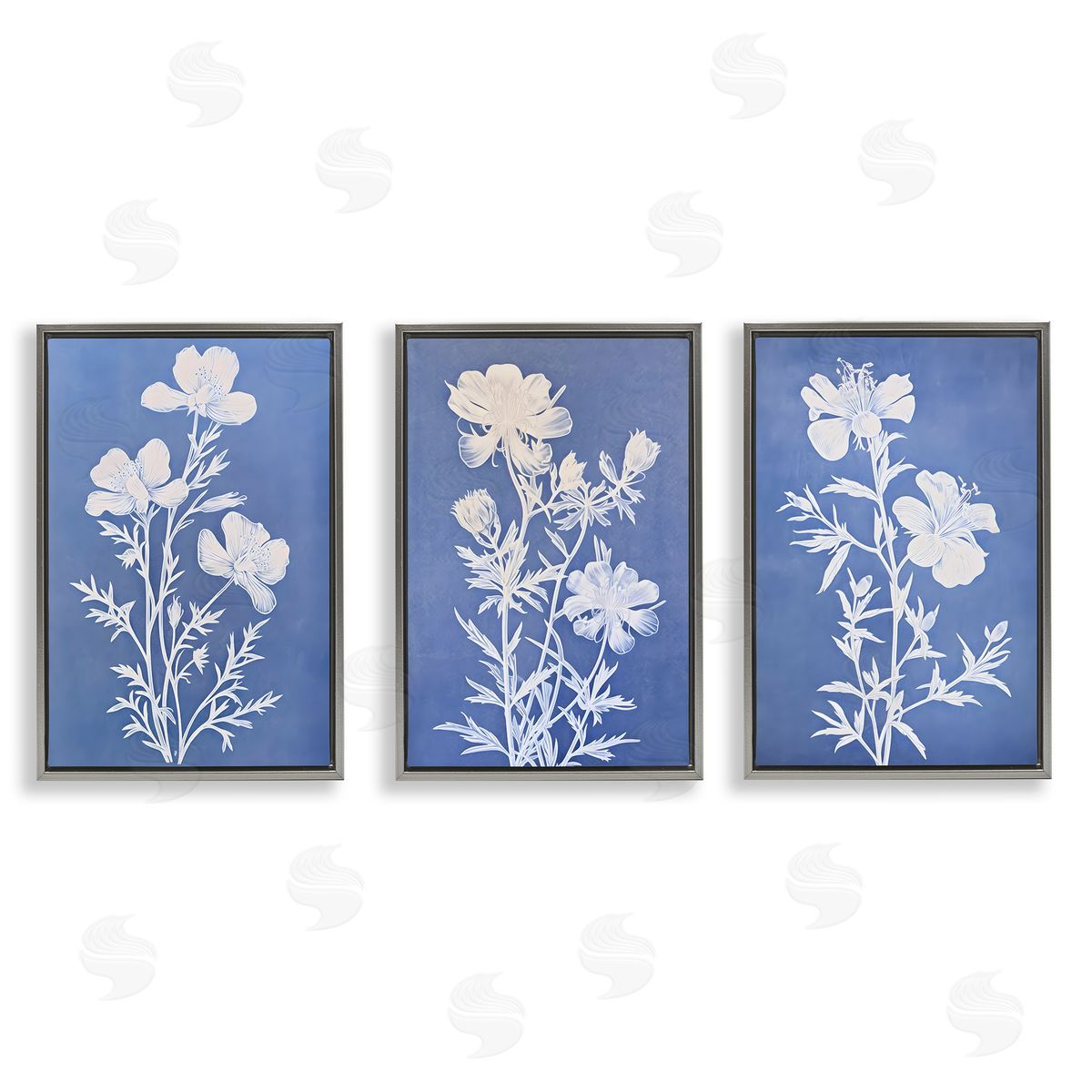 Varied Cerulean Botanicals Grey Floating Frame Canvas Wall Art, Home Decor by Petal Prints Design