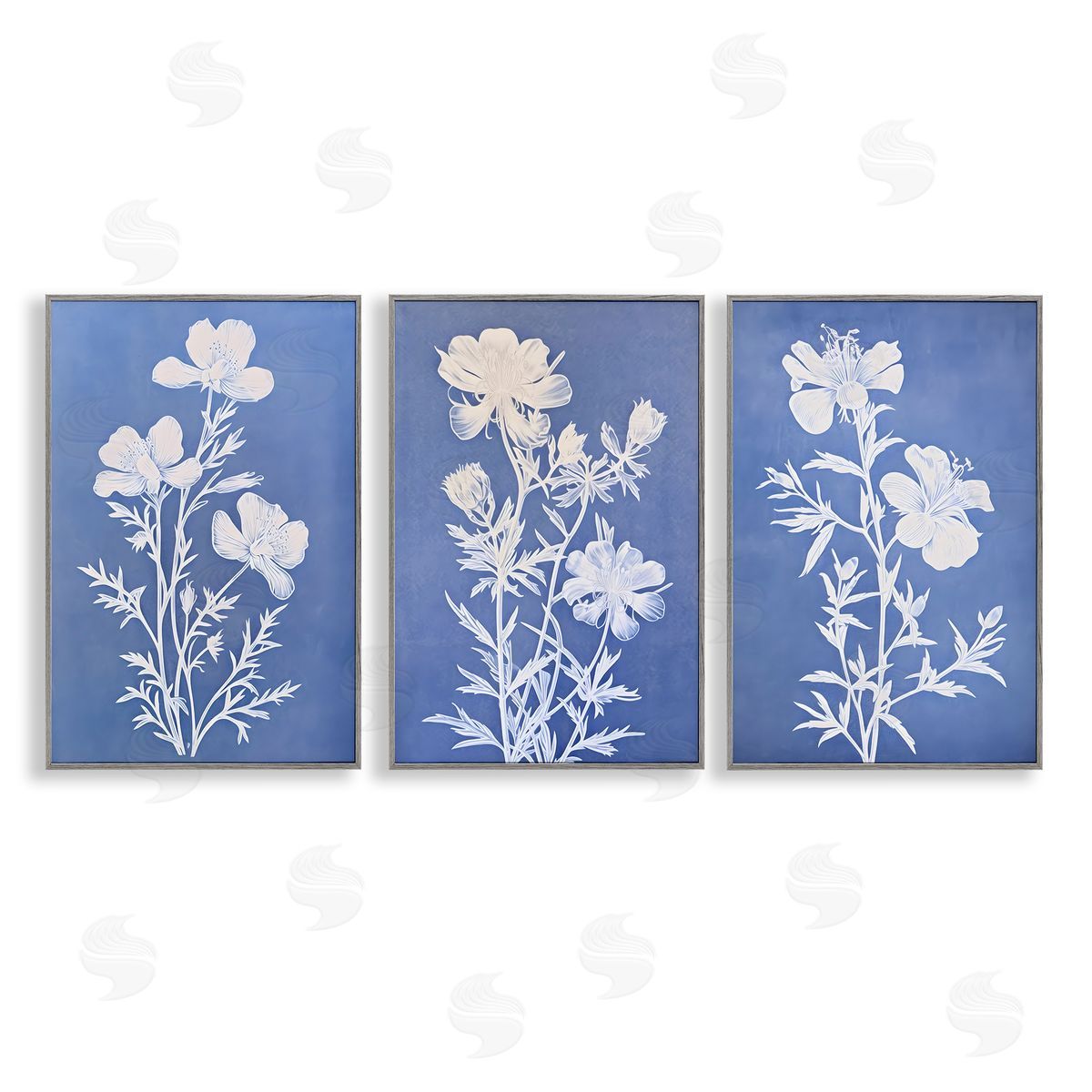 Varied Cerulean Botanicals Grey Frame Print Wall Art, Home Decor by Petal Prints Design
